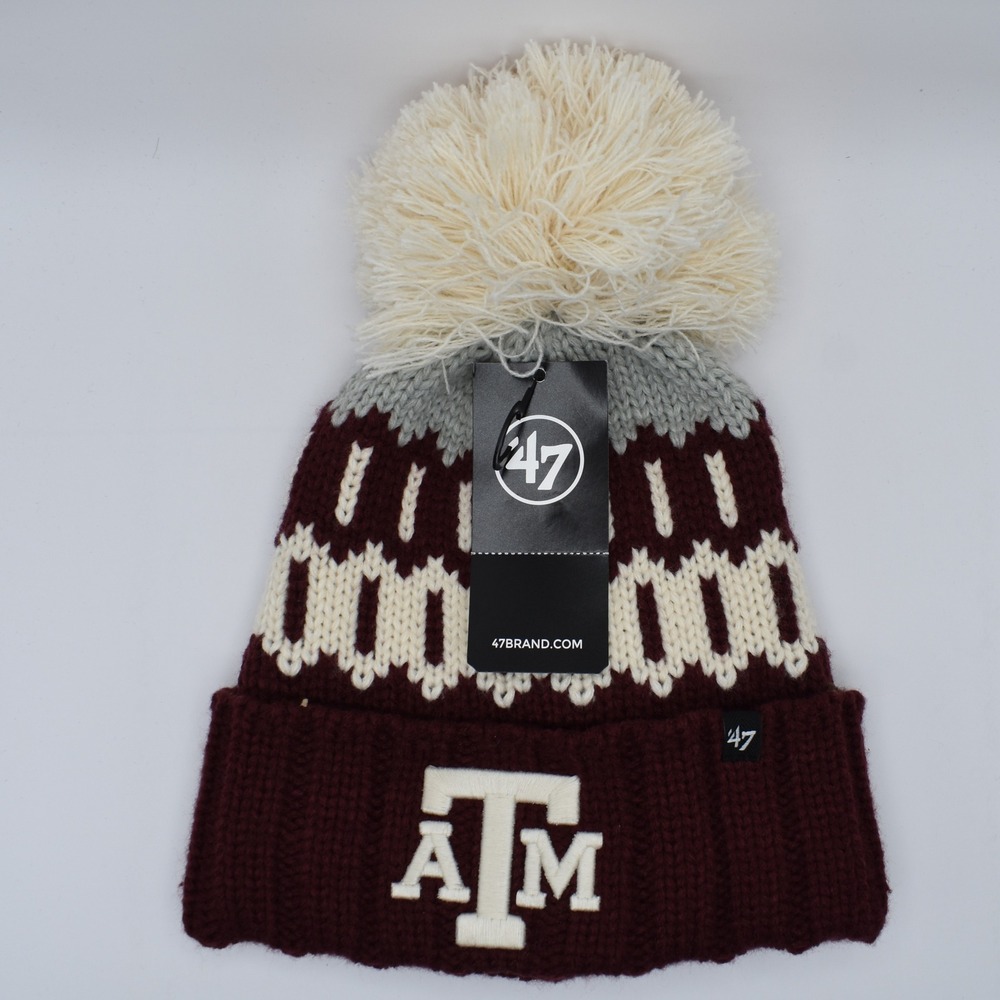 '47 Brand Texas A&M Aggies Pom Cuff Knit Cap Hat Beanie Maroon Winter NCAA NEW
